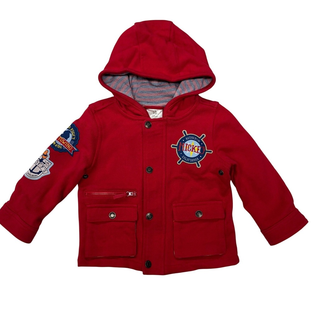 Disney Baby Jacket Red Nautical Mickey Mouse Donald Duck Goofy Pluto 12-18M Boys